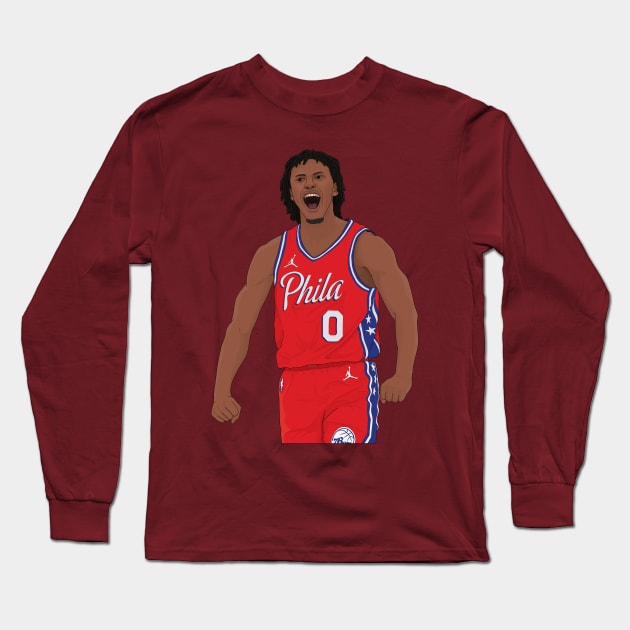 Tyrese Maxey Digital Illustration Long Sleeve T-Shirt by fmmgraphicdesign